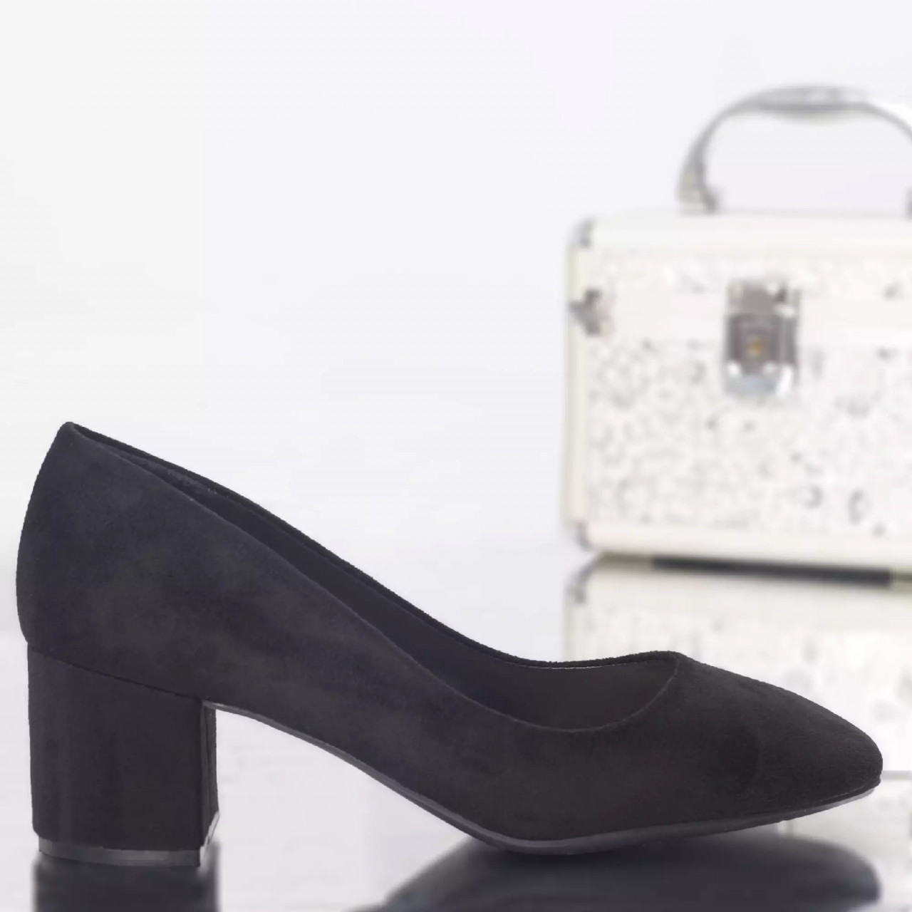 Pantofi cu toc beverly negru catifea - poza 2