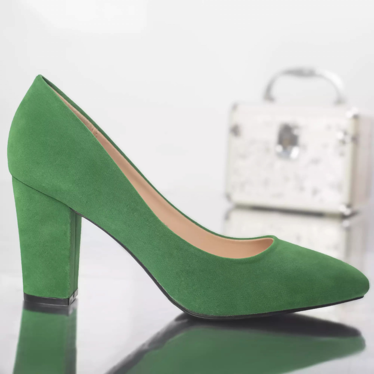 Pantofi cu toc elizabeth verde catifea - poza 4