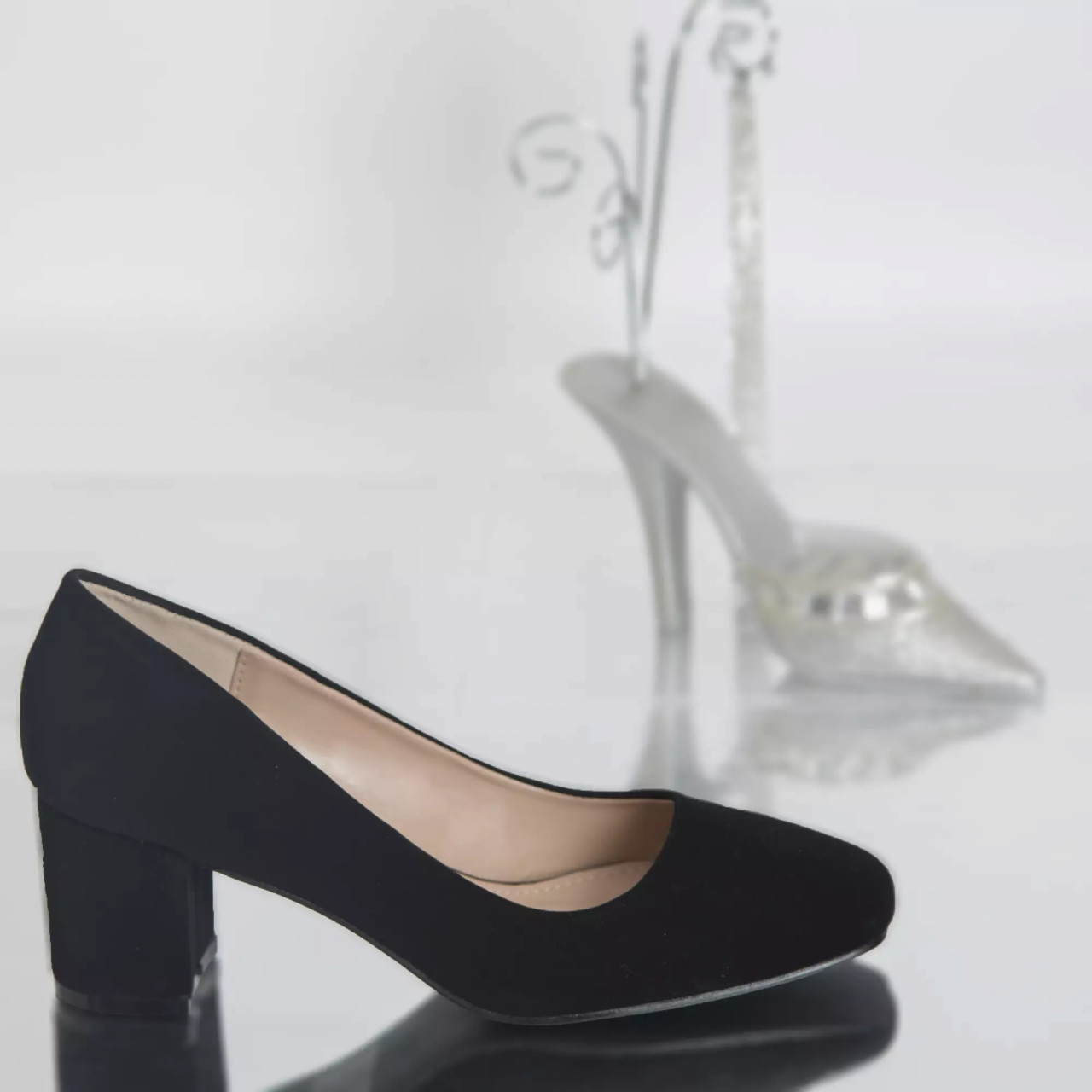 Pantofi cu toc olivia negru catifea - poza 2