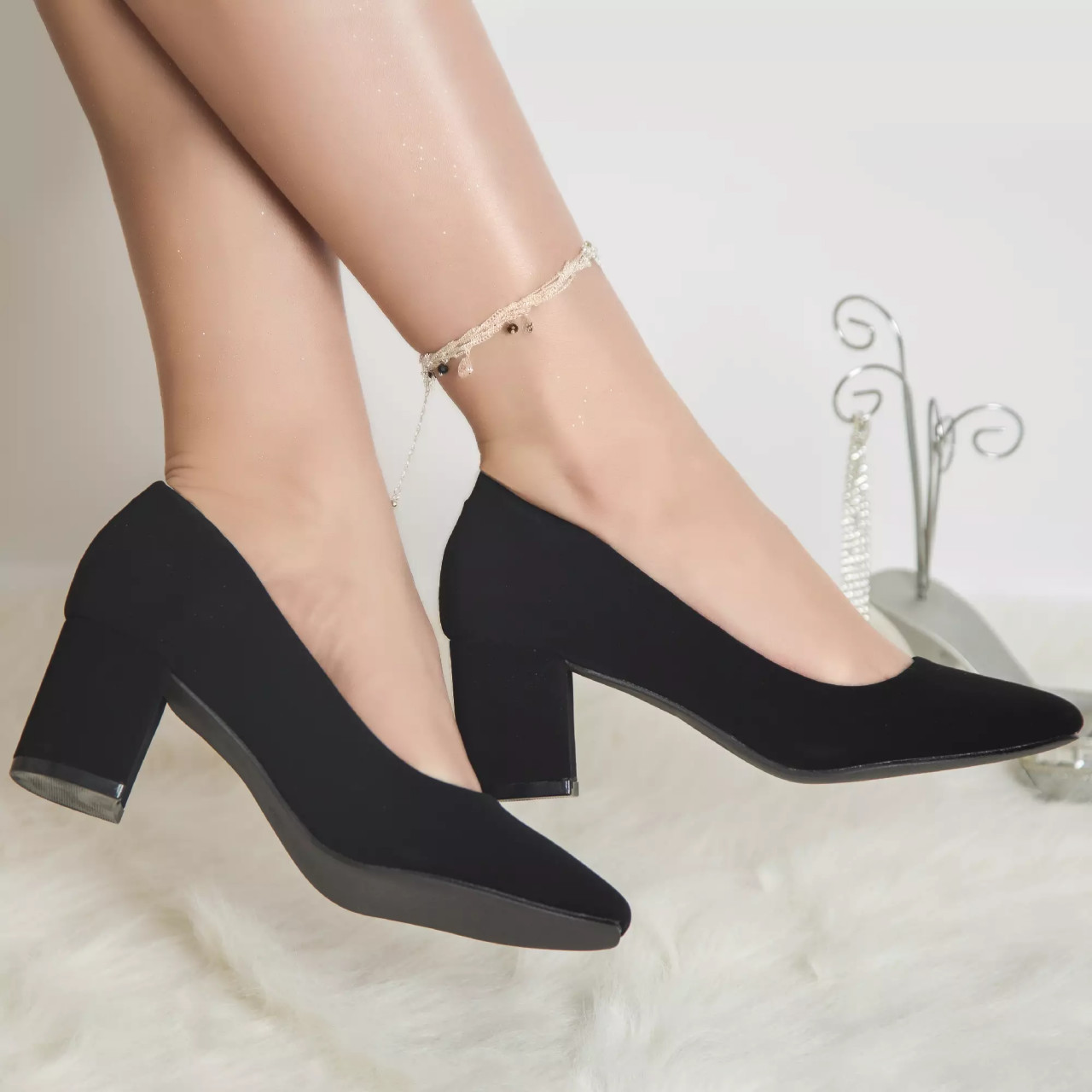 Pantofi cu toc olivia negru catifea - poza 3