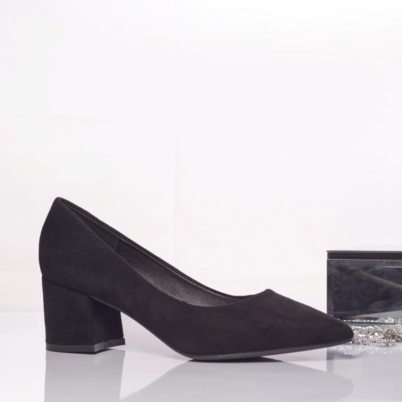 Pantofi cu toc saima catifea negru - poza 3