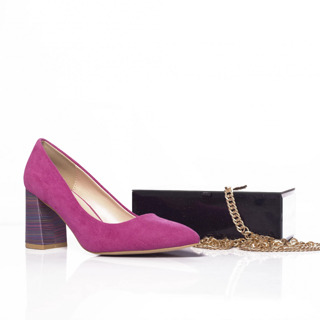 Pantofi cu toc shully piele ecologica intoarsa fuschia - poza 3