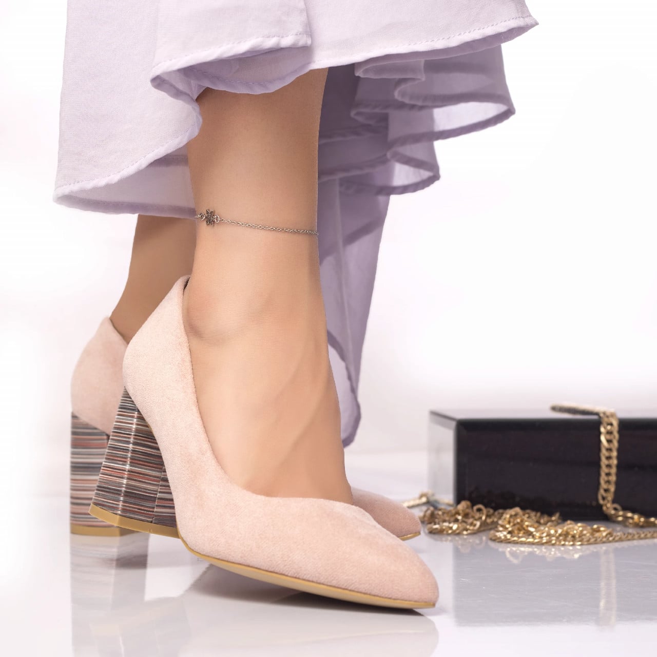 Pantofi cu toc shully piele ecologica intoarsa roz - poza 3