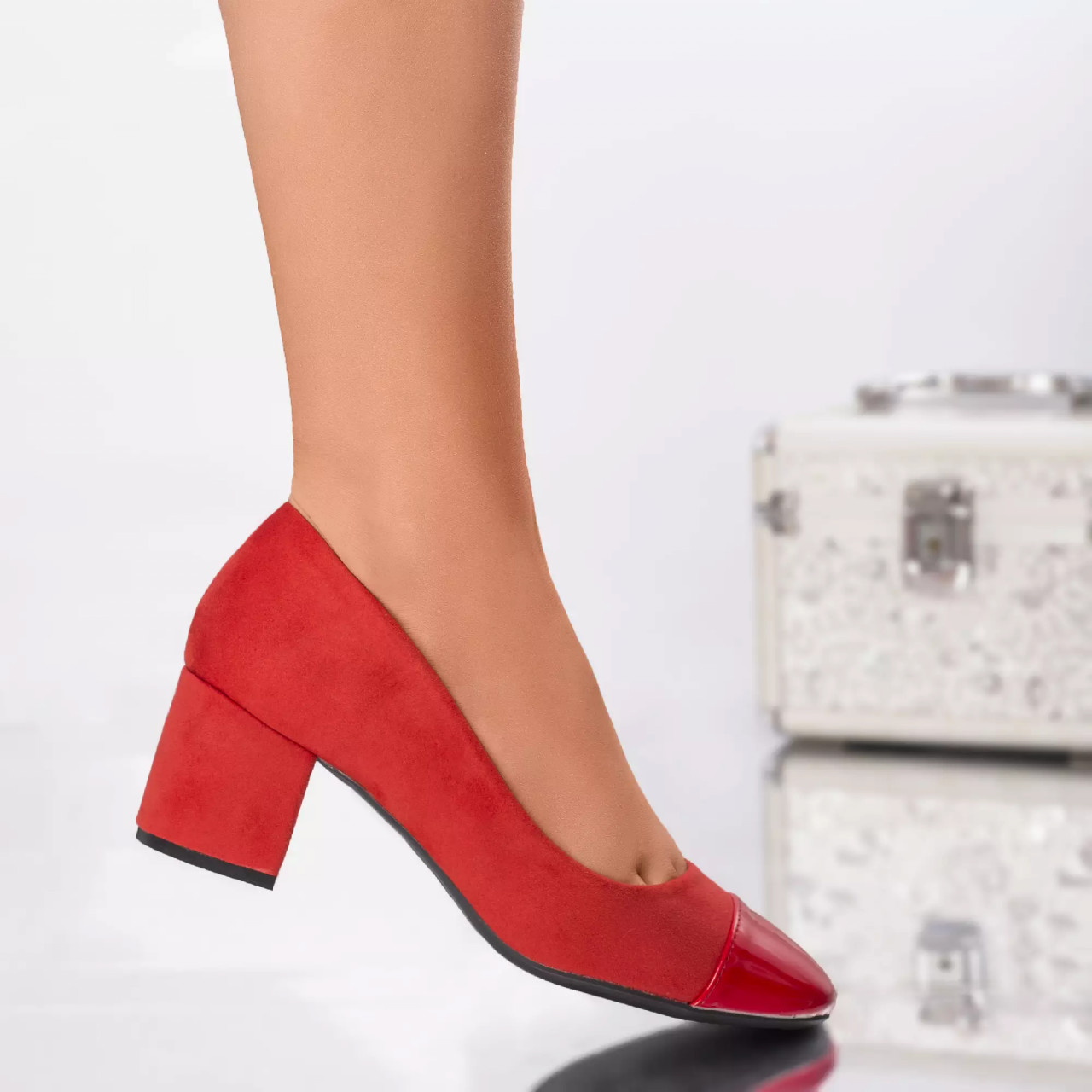 Pantofi cu toc tracy rosu piele ecologica lacuita - poza 4