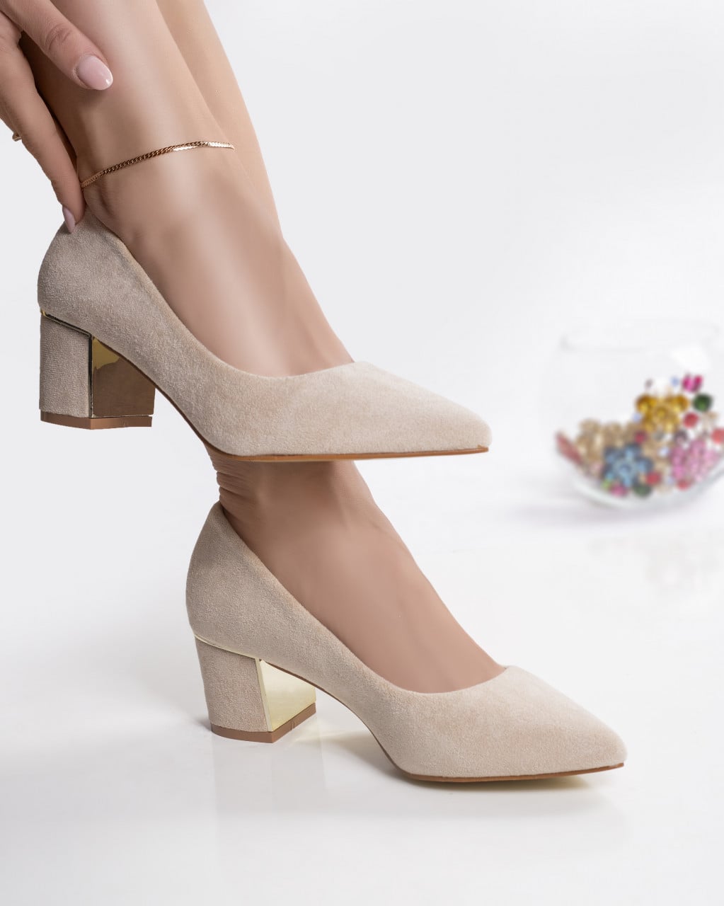 Pantofi dama bej cu toc piele eco intoarsa kila - poza 2