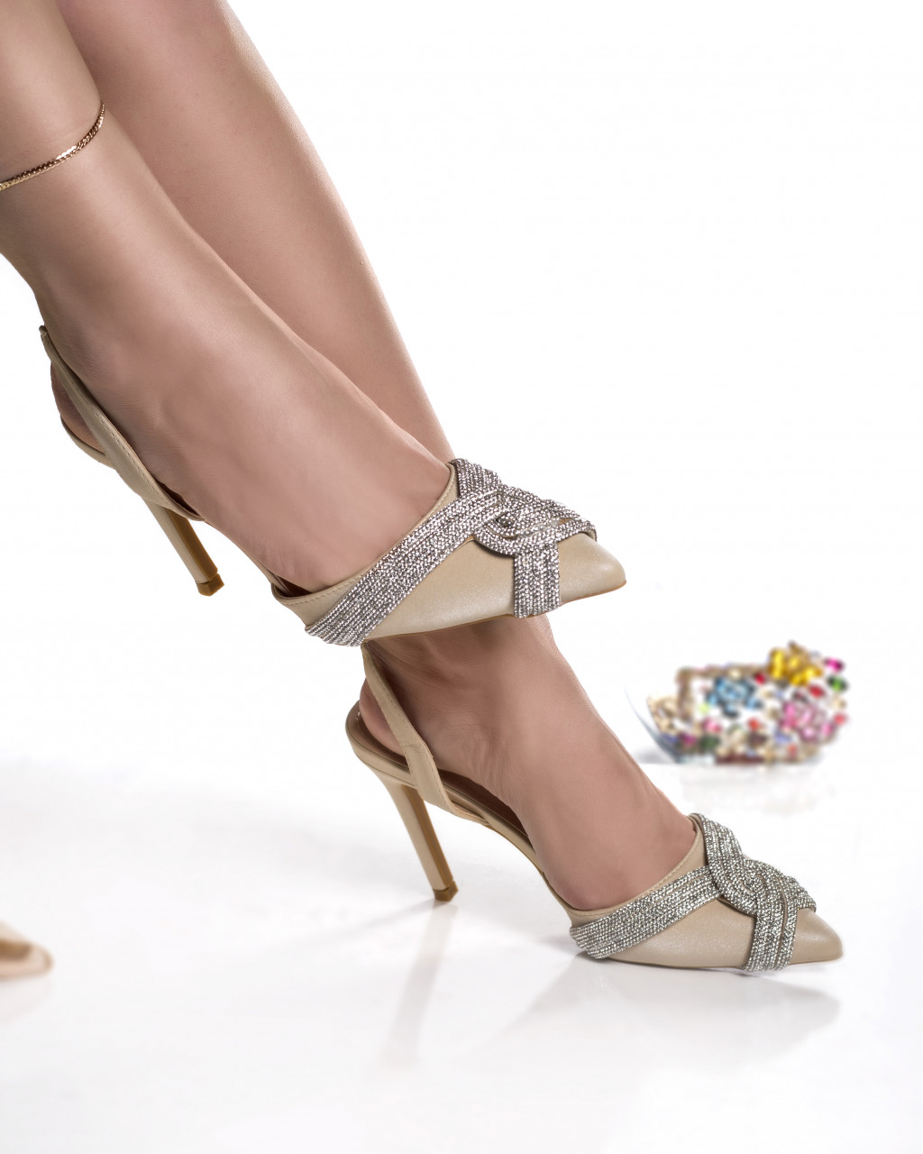 Pantofi dama bej piele eco catifelata danisa - poza 2