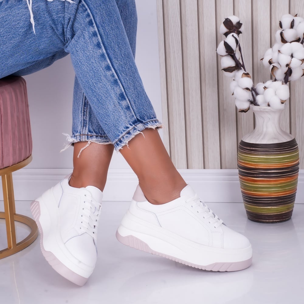 Pantofi dama casual Alb-Lila din Piele Naturala Dya - poza 1