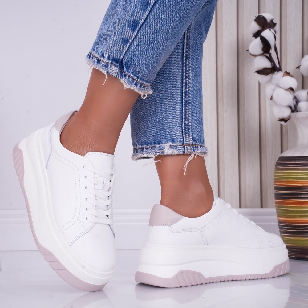 Pantofi dama casual Alb-Lila din Piele Naturala Dya - poza 2