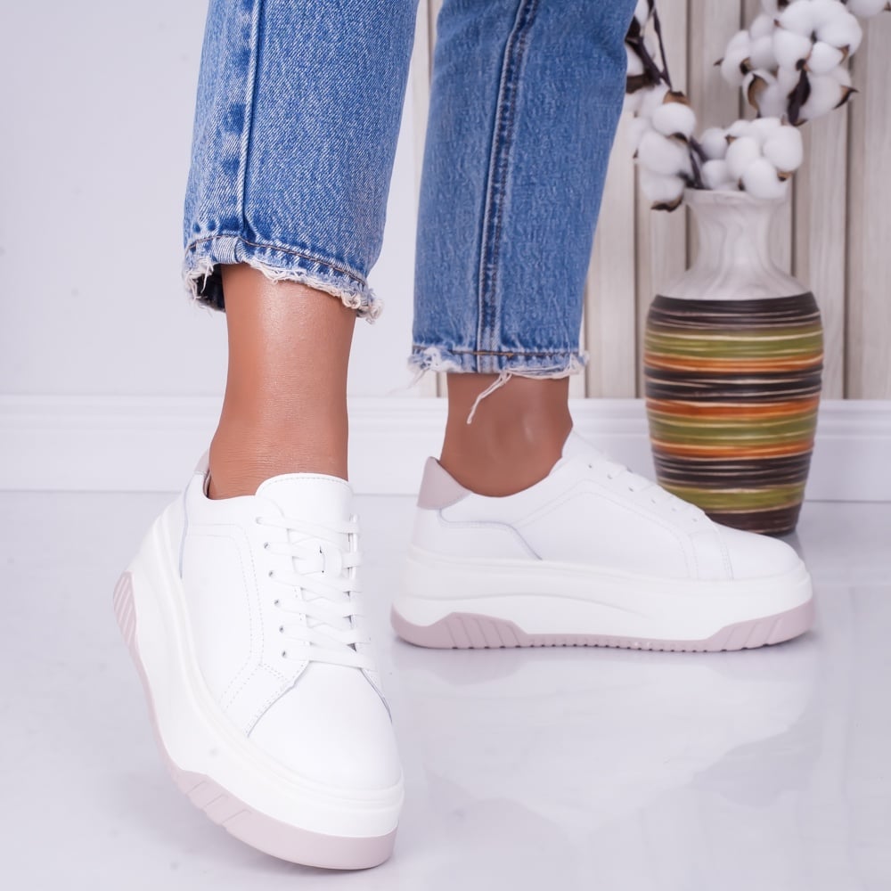Pantofi dama casual Alb-Lila din Piele Naturala Dya - poza 3
