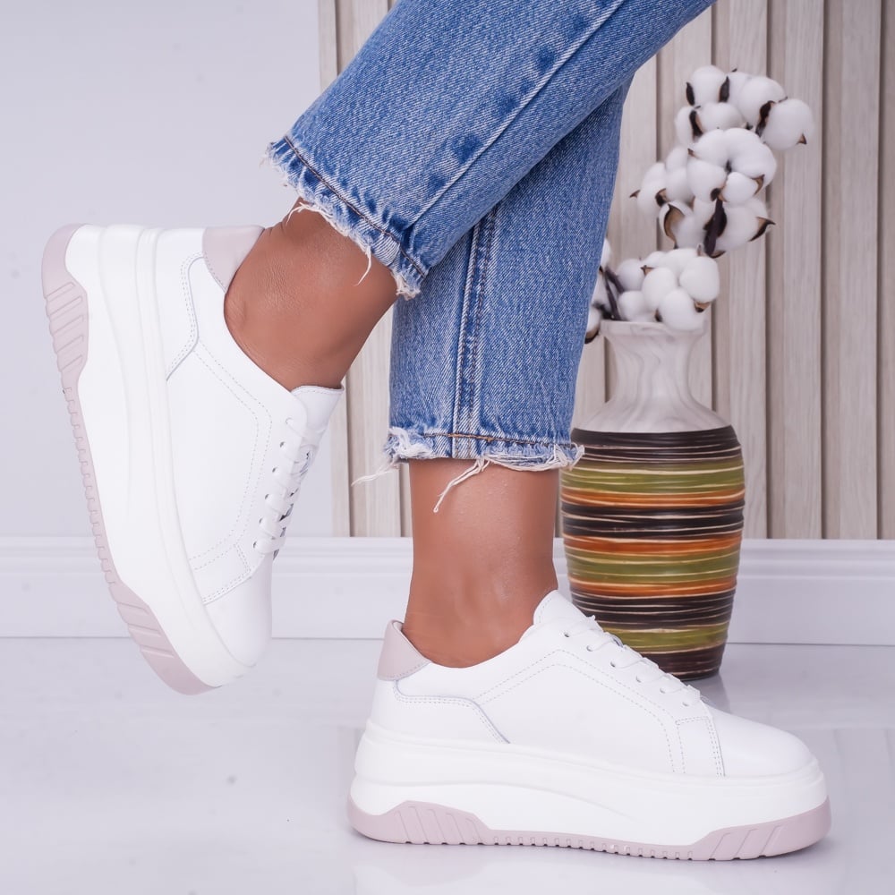 Pantofi dama casual Alb-Lila din Piele Naturala Dya - poza 4