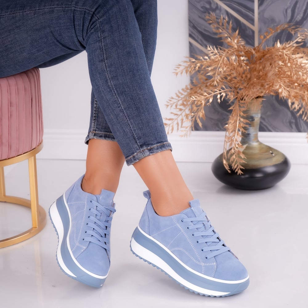 Pantofi dama casual Albaste din Piele Naturala intoarsa Shula - poza 1