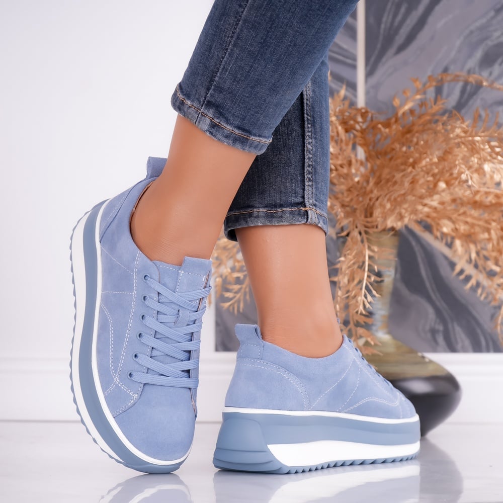Pantofi dama casual Albaste din Piele Naturala intoarsa Shula - poza 2