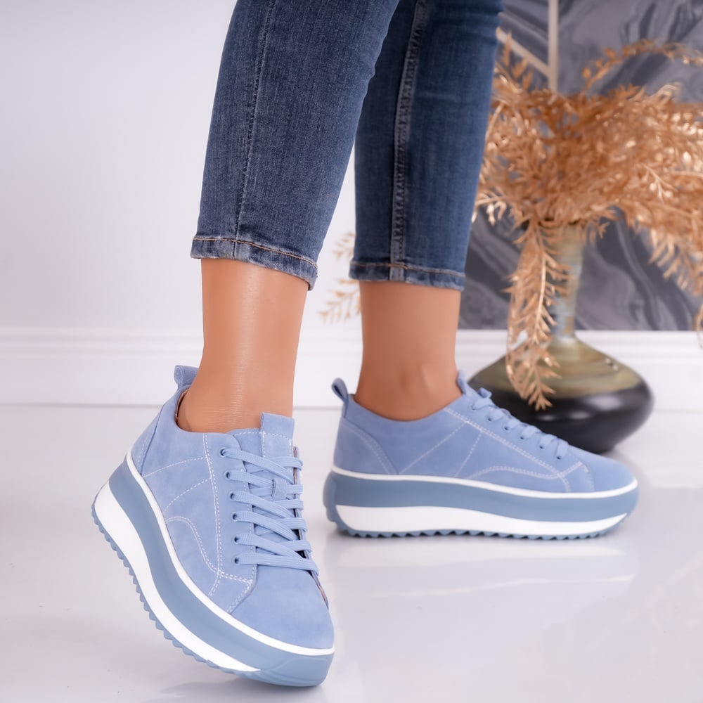 Pantofi dama casual Albaste din Piele Naturala intoarsa Shula - poza 3
