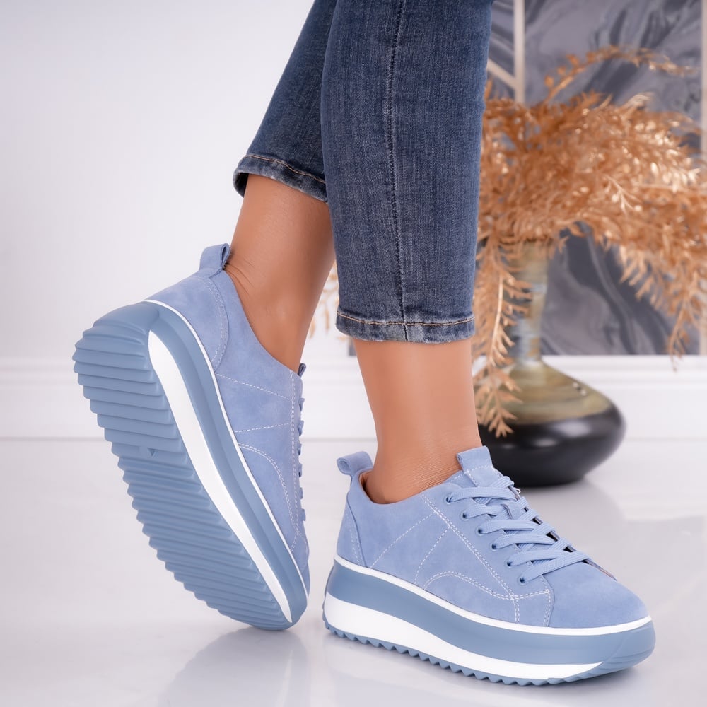 Pantofi dama casual Albaste din Piele Naturala intoarsa Shula - poza 4