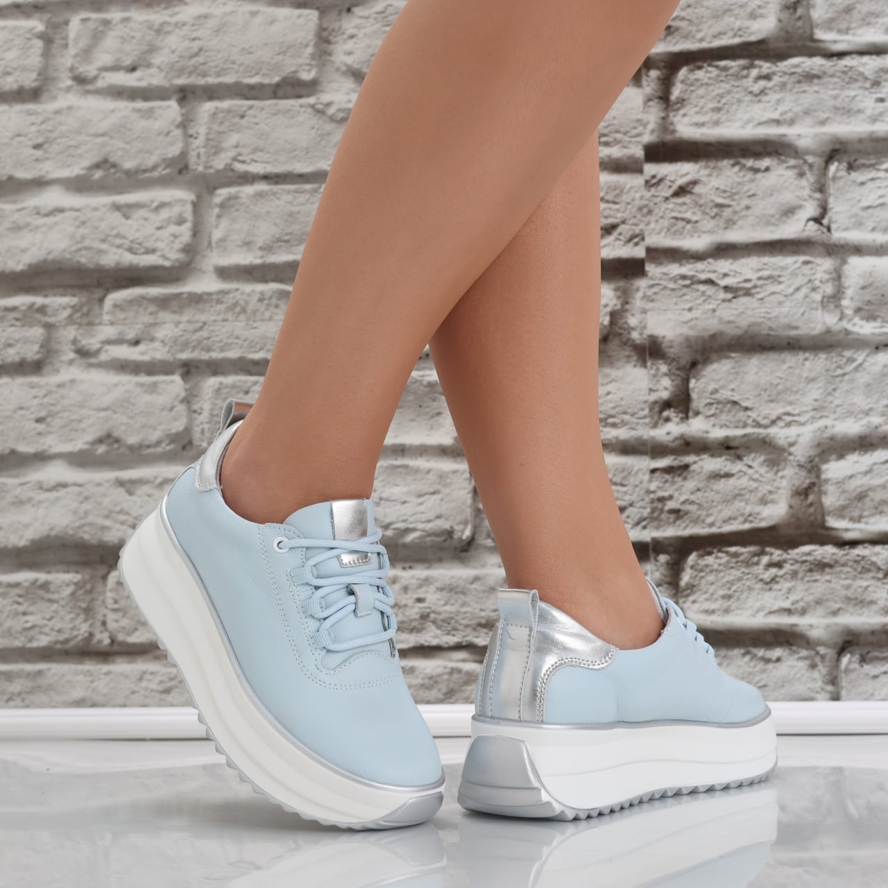 Pantofi dama casual Albastri din Piele Naturala Namia - poza 1