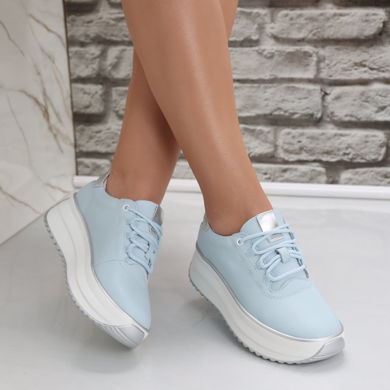 Pantofi dama casual Albastri din Piele Naturala Namia - poza 3