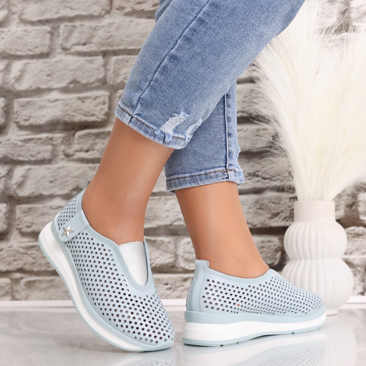 Pantofi dama casual Albastri din Piele Naturala Watifa - poza 1