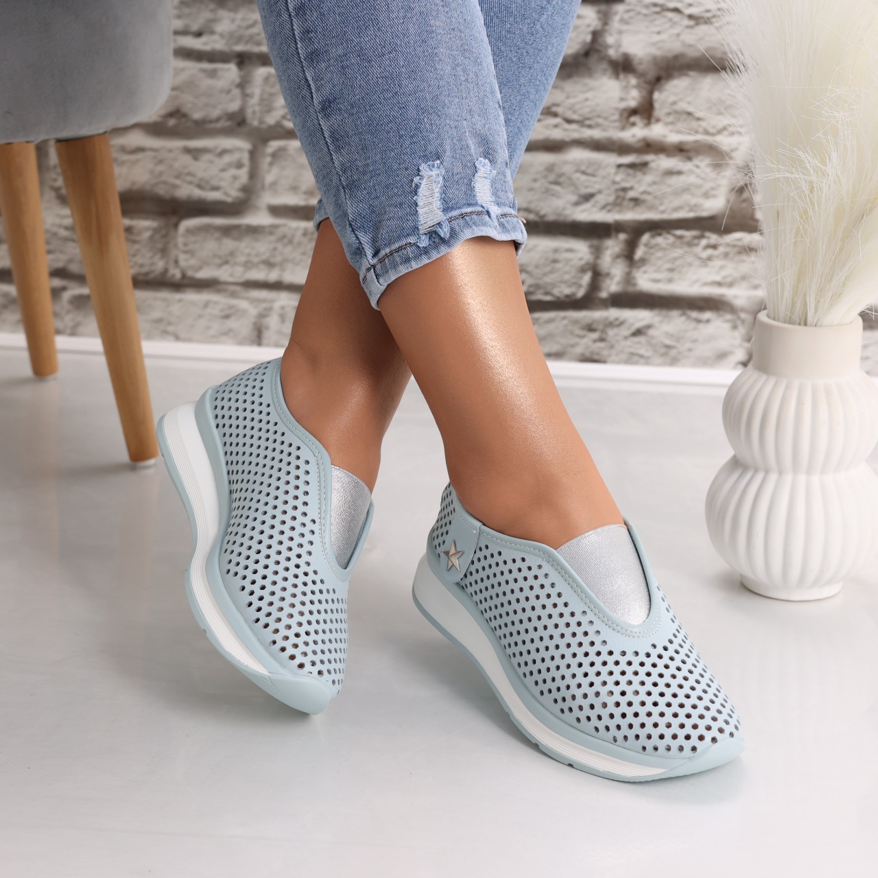 Pantofi dama casual Albastri din Piele Naturala Watifa - poza 2