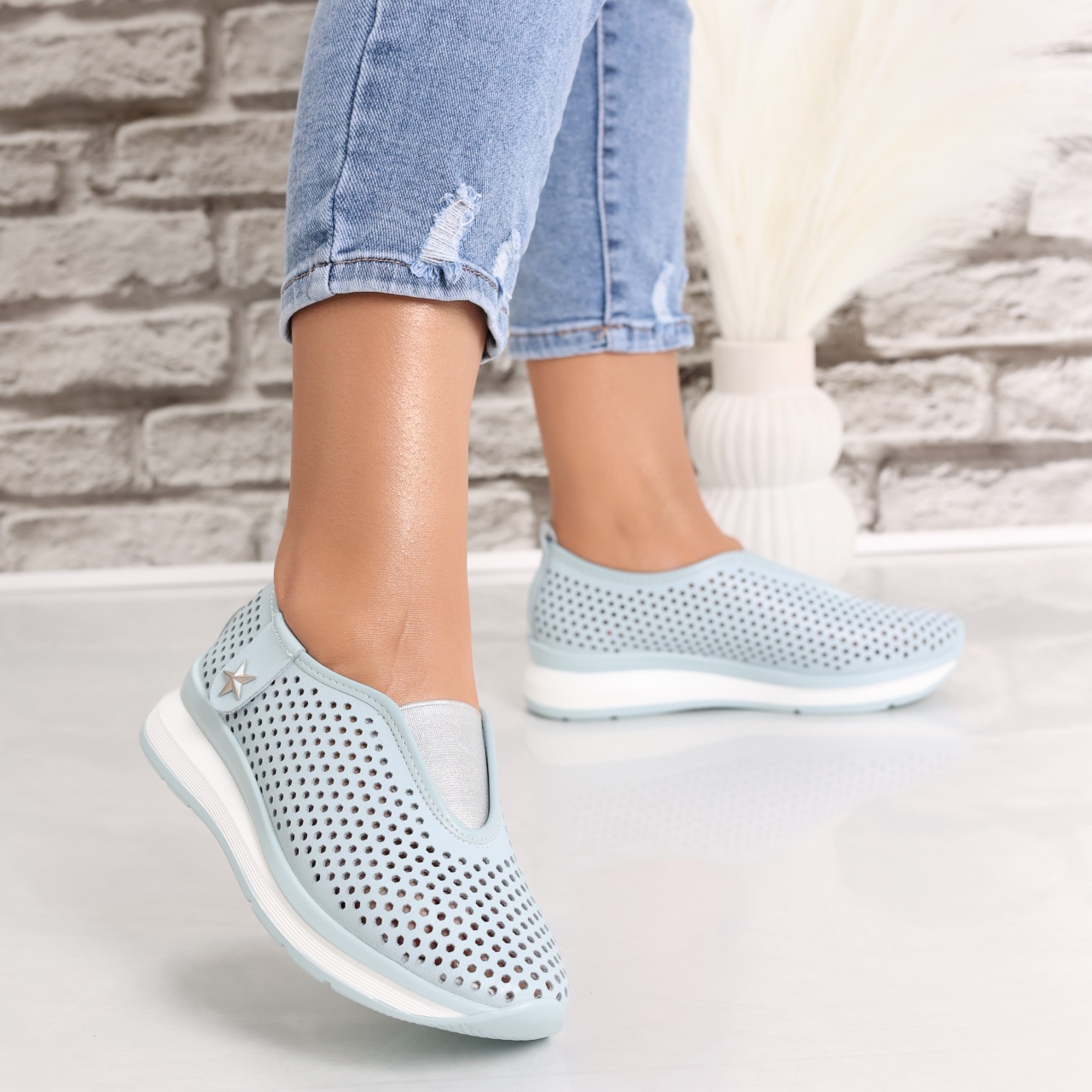 Pantofi dama casual Albastri din Piele Naturala Watifa - poza 3