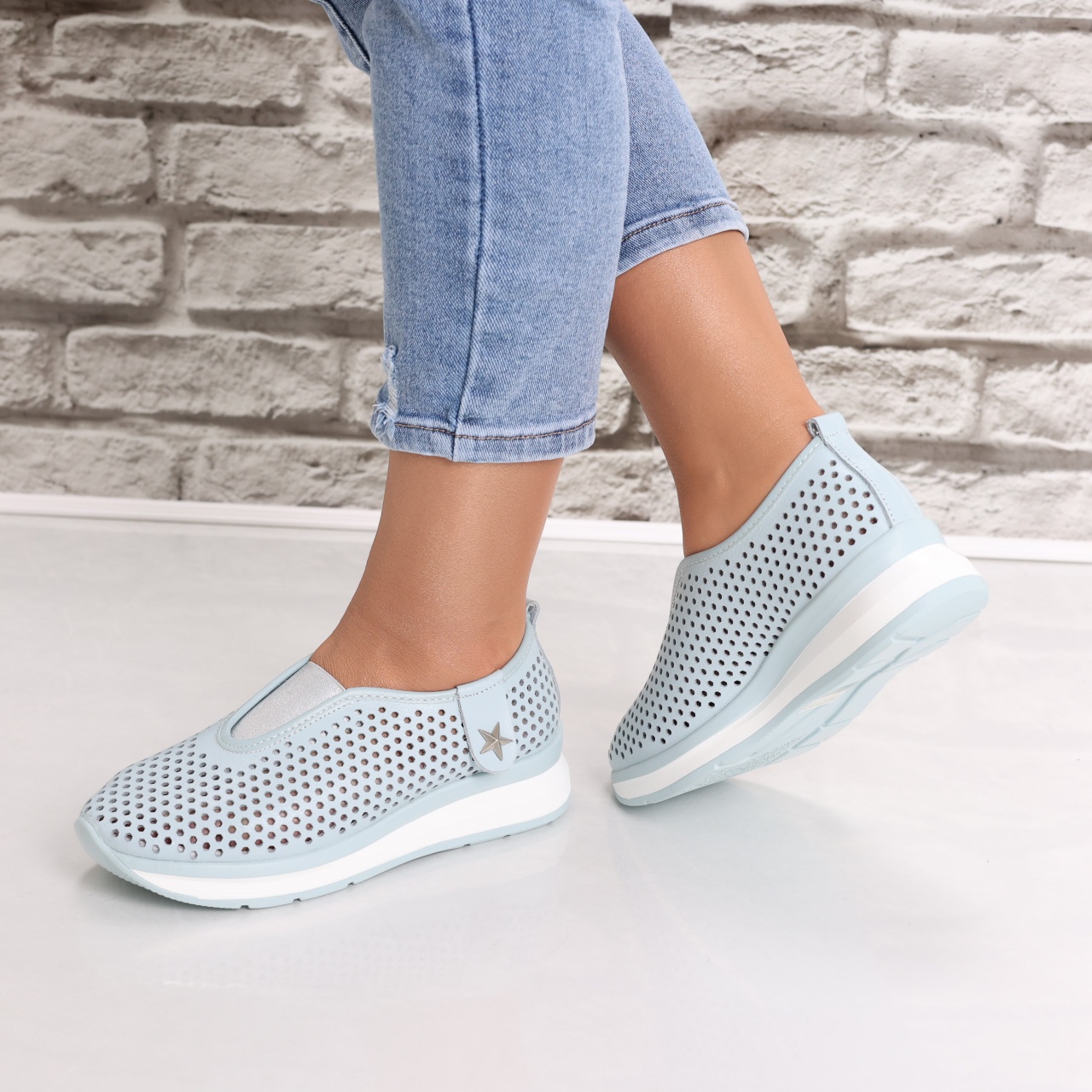 Pantofi dama casual Albastri din Piele Naturala Watifa - poza 4