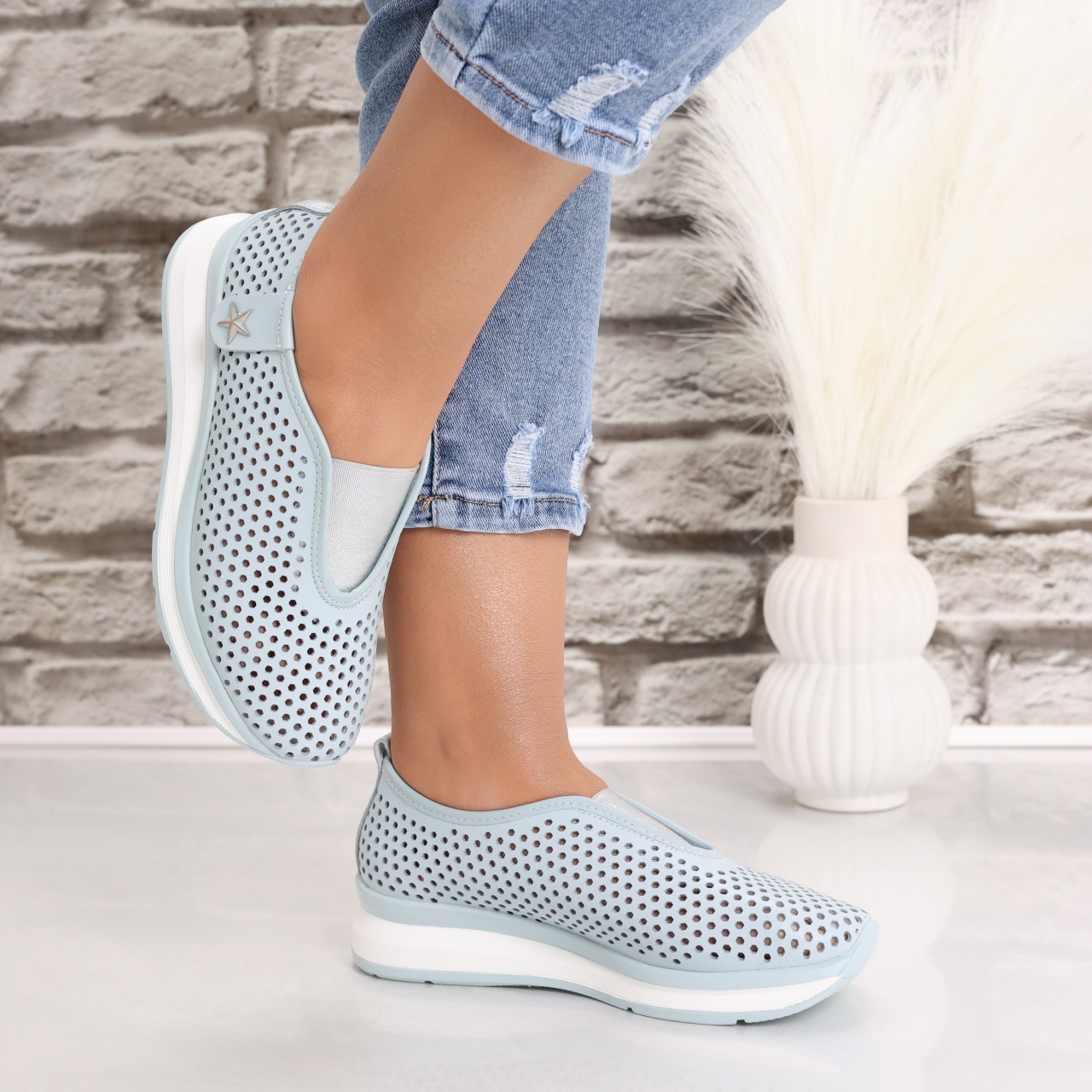 Pantofi dama casual Albastri din Piele Naturala Watifa - poza 5