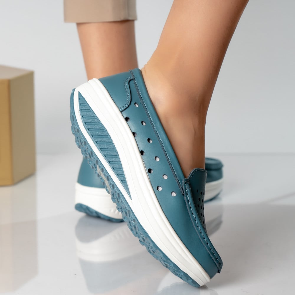 Pantofi dama casual albastri piele naturala perla - poza 3