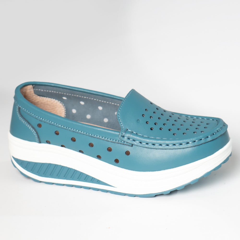 Pantofi dama casual albastri piele naturala perla - poza 4