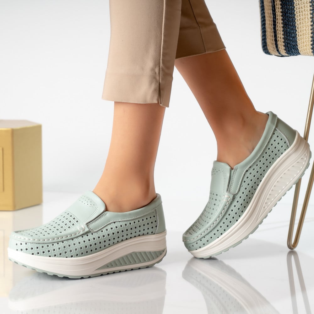 Pantofi dama casual albastru piele naturala flori - poza 1