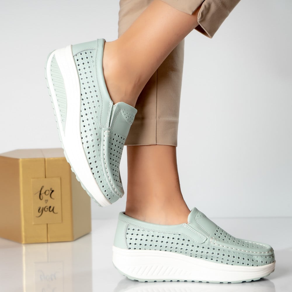 Pantofi dama casual albastru piele naturala flori - poza 2