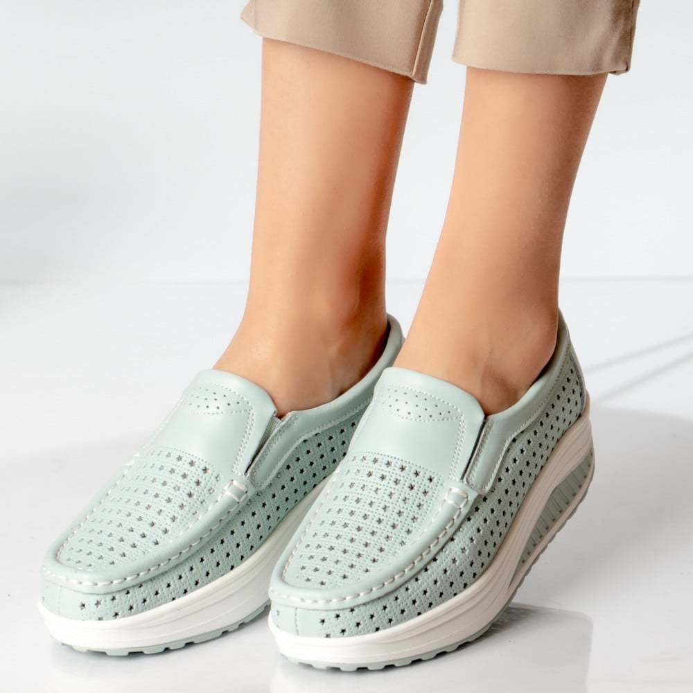 Pantofi dama casual albastru piele naturala flori - poza 3