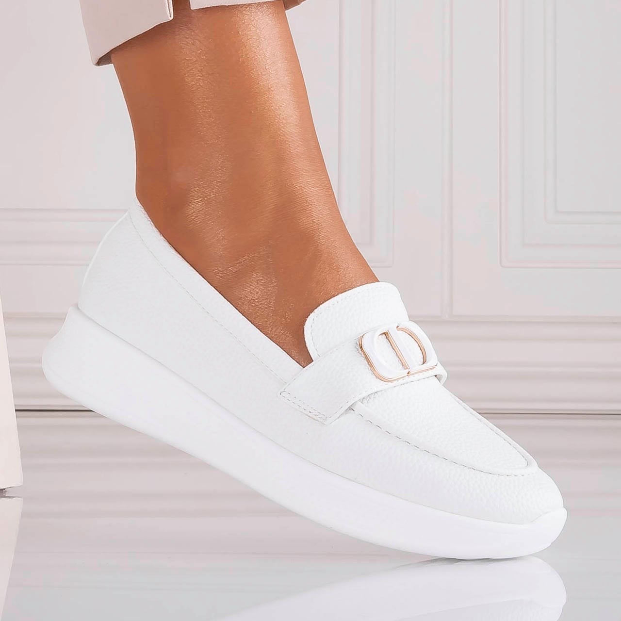 Pantofi dama Casual Albi din Piele Ecologica Ulmira - poza 1