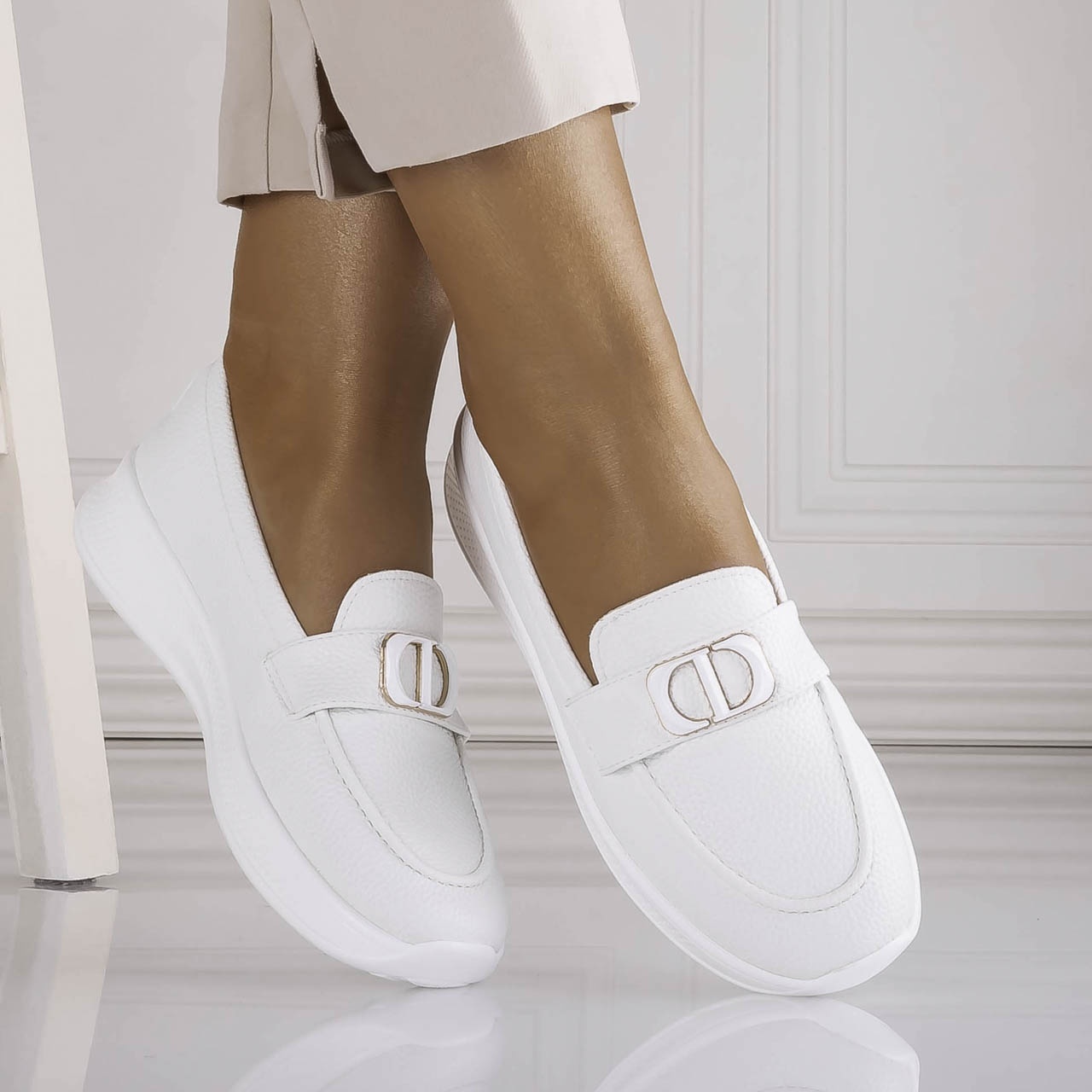 Pantofi dama Casual Albi din Piele Ecologica Ulmira - poza 2
