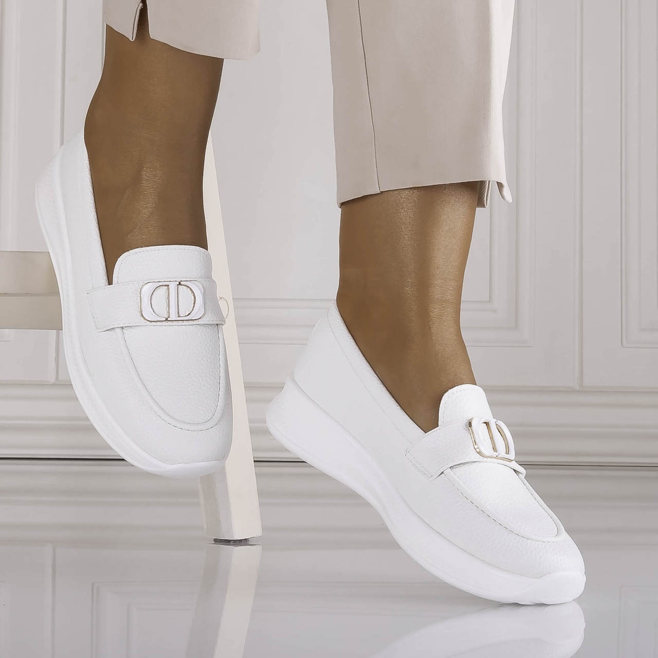 Pantofi dama Casual Albi din Piele Ecologica Ulmira - poza 3