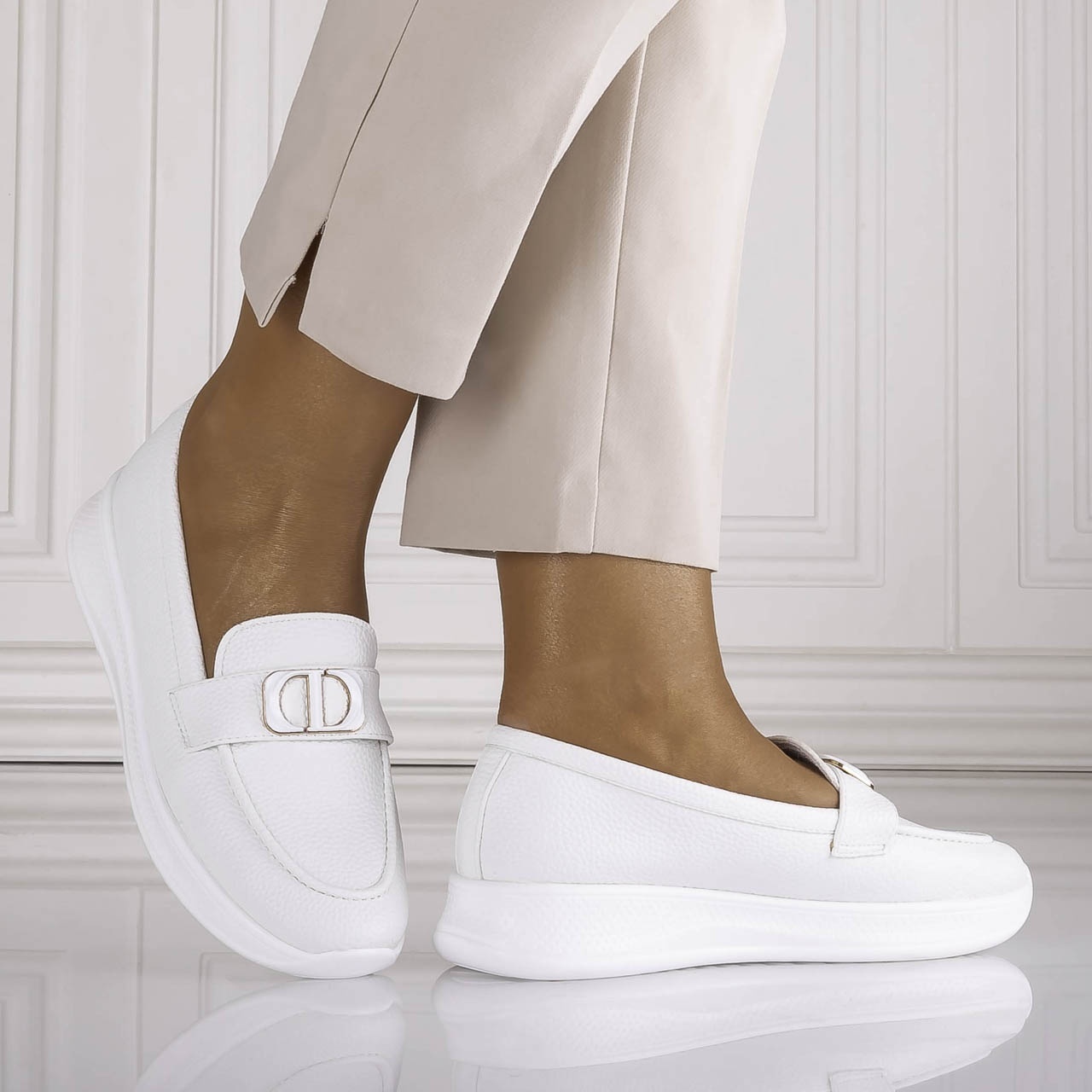 Pantofi dama Casual Albi din Piele Ecologica Ulmira - poza 4