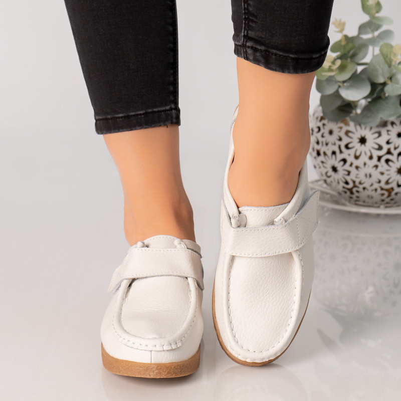 Pantofi dama casual albi piele naturala chloly - poza 2