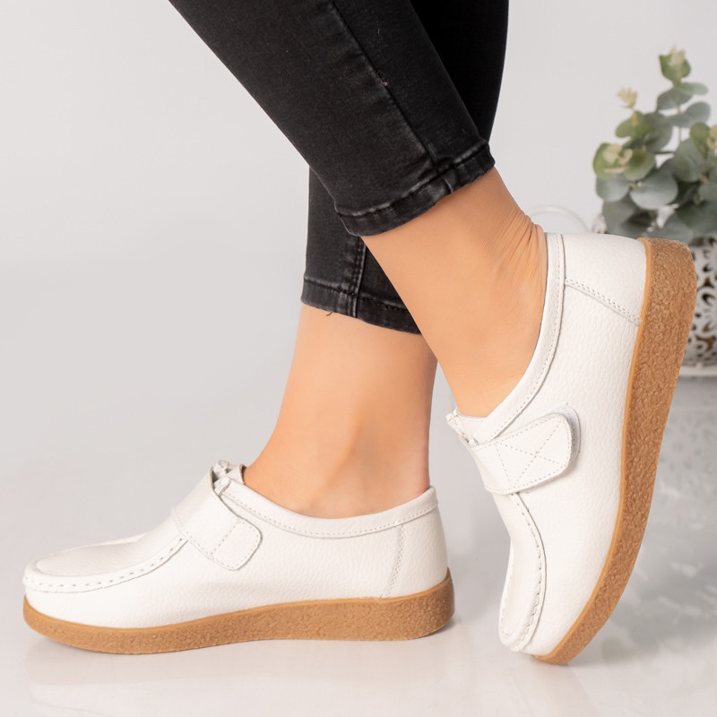 Pantofi dama casual albi piele naturala chloly - poza 3