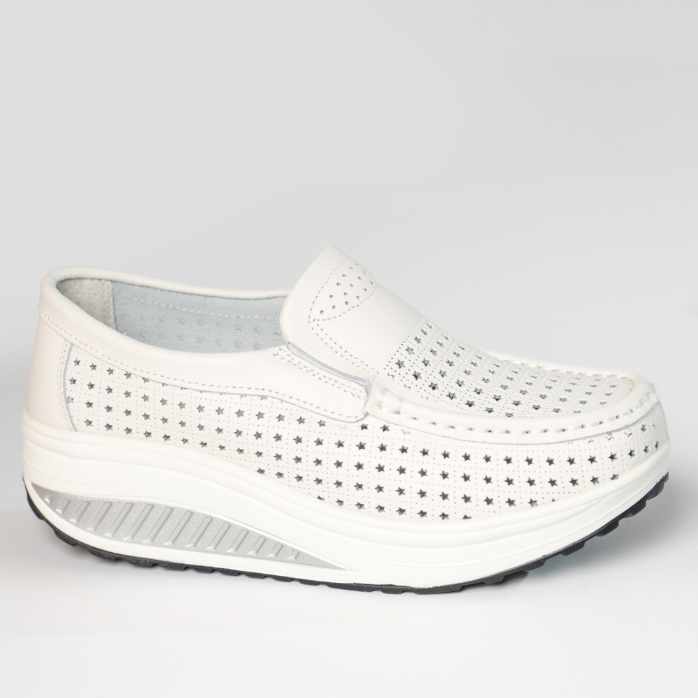 Pantofi dama casual albi piele naturala flori - poza 4