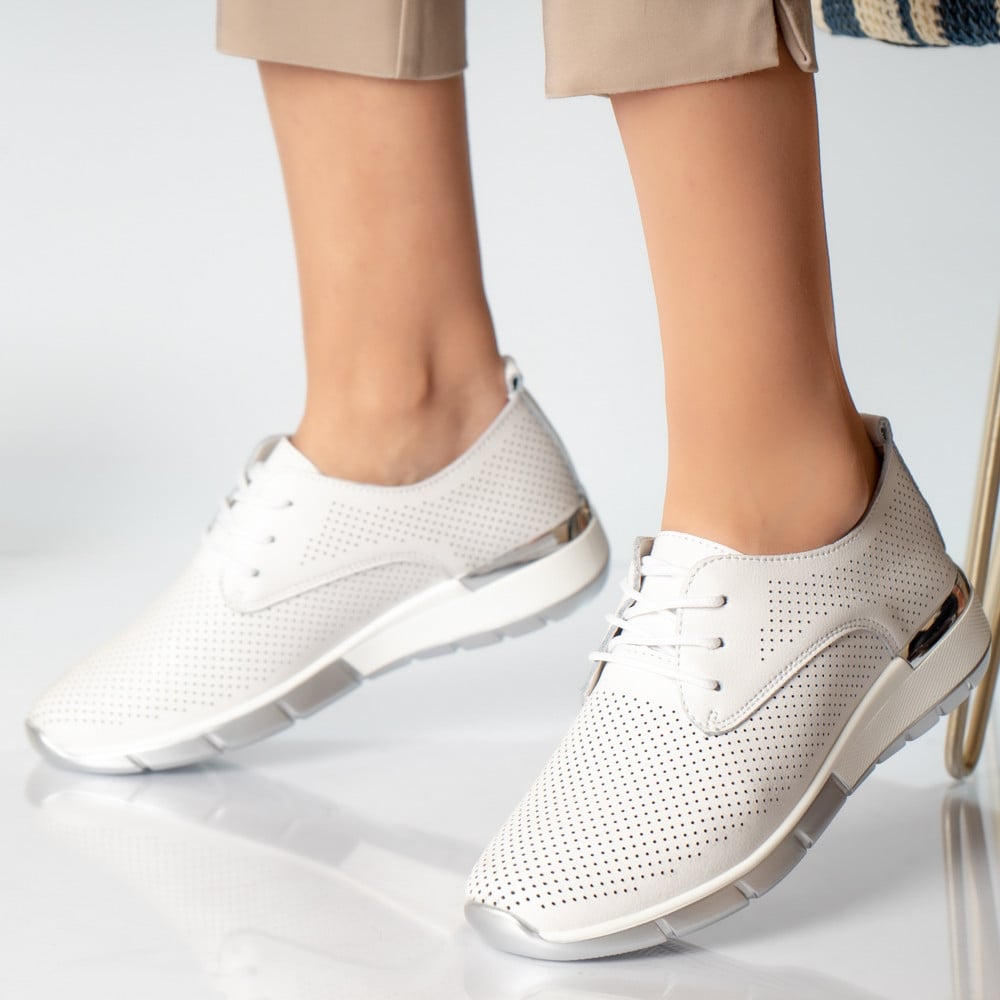 Pantofi dama casual albi piele naturala lamita - poza 1