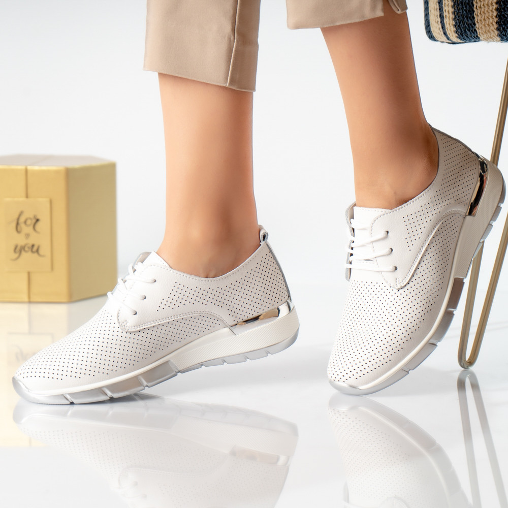 Pantofi dama casual albi piele naturala lamita - poza 2