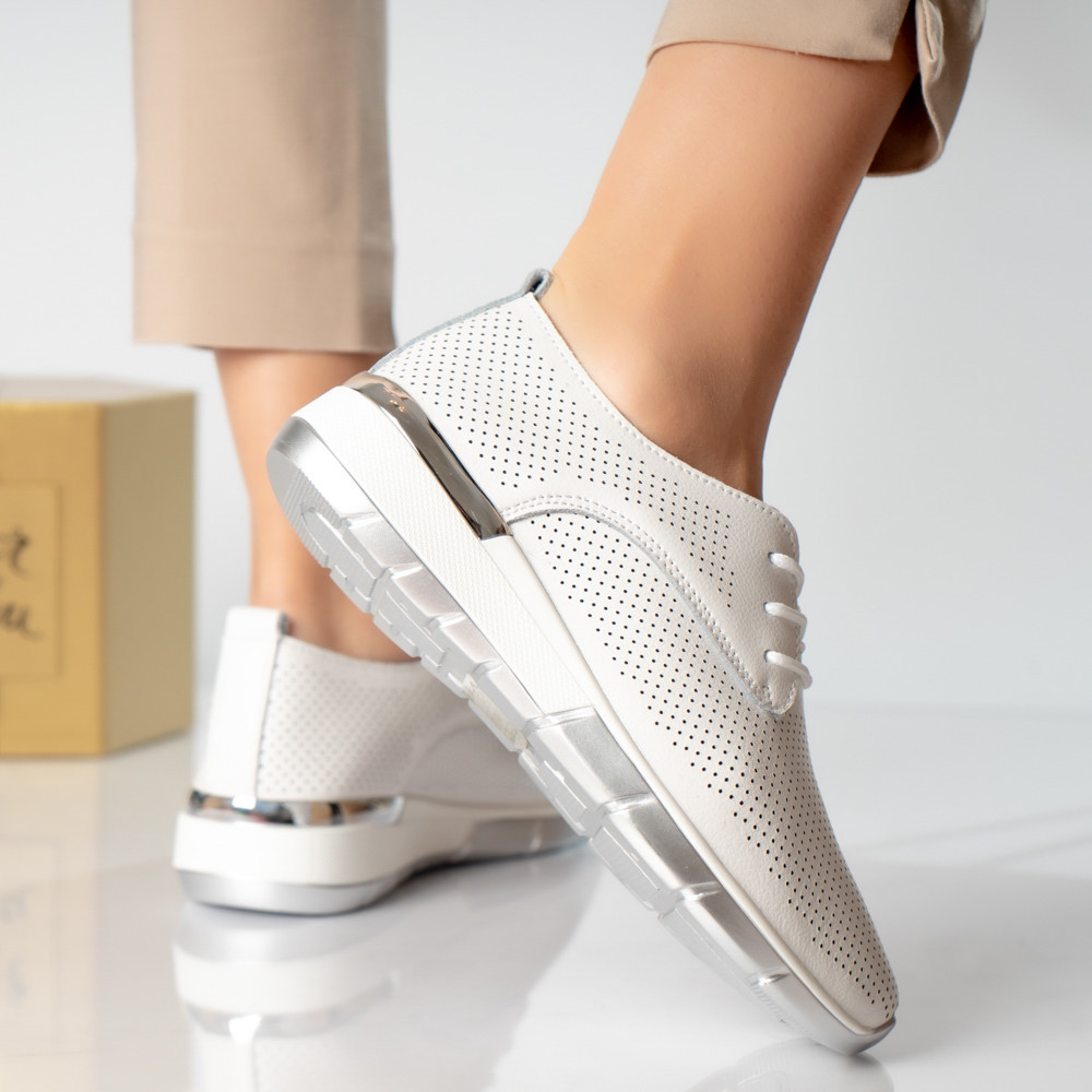 Pantofi dama casual albi piele naturala lamita - poza 3