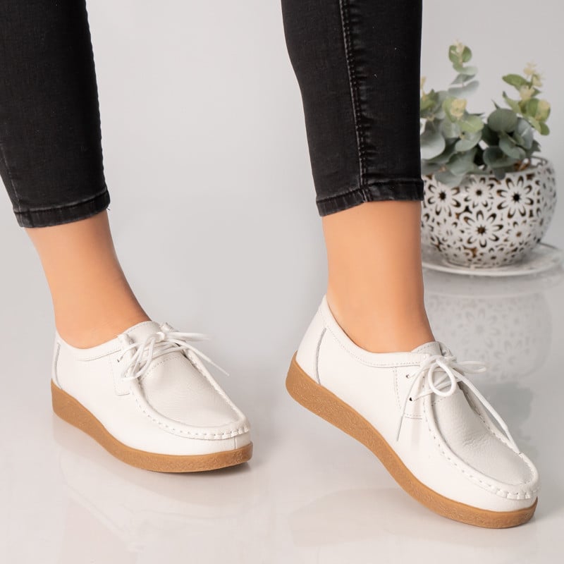 Pantofi dama casual albi piele naturala lucy - poza 1