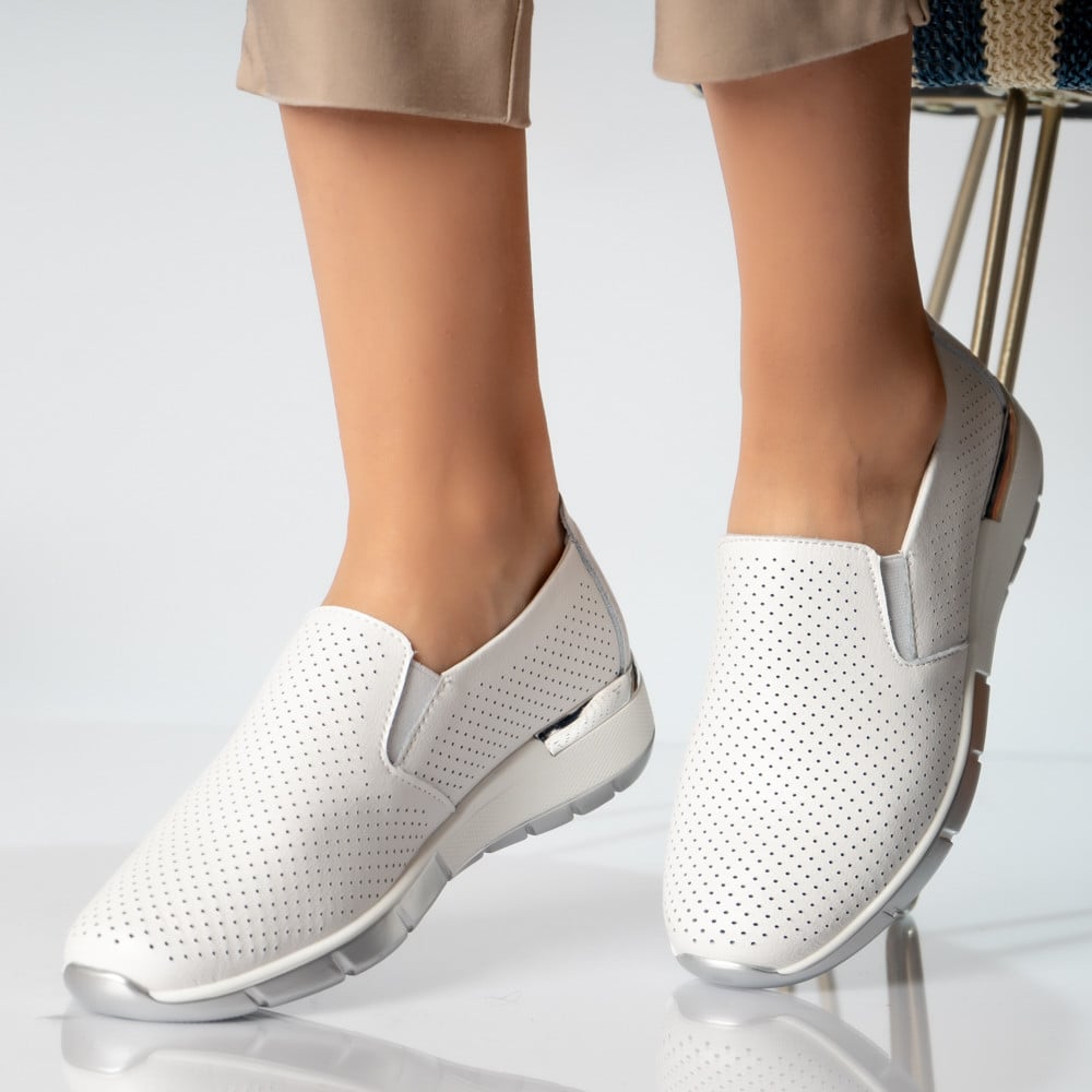 Pantofi dama casual albi piele naturala ninita - poza 1
