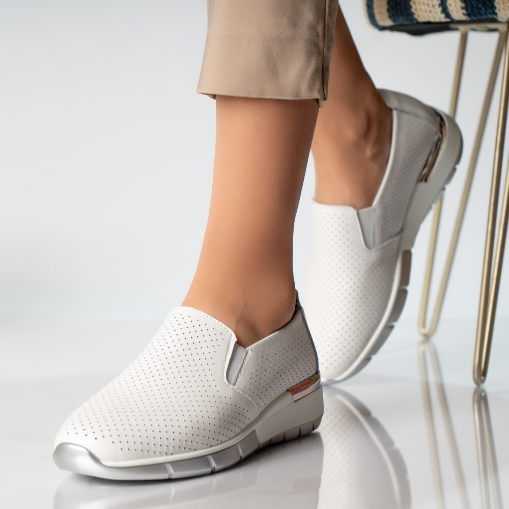 Pantofi dama casual albi piele naturala ninita - poza 2