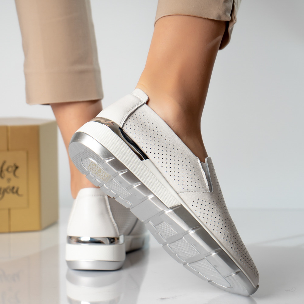 Pantofi dama casual albi piele naturala ninita - poza 4