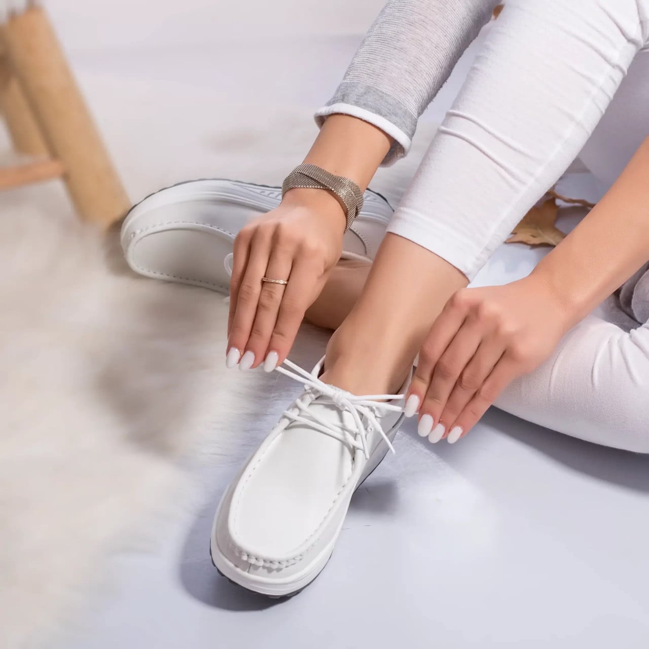 Pantofi dama casual albi piele naturala oscara - poza 1