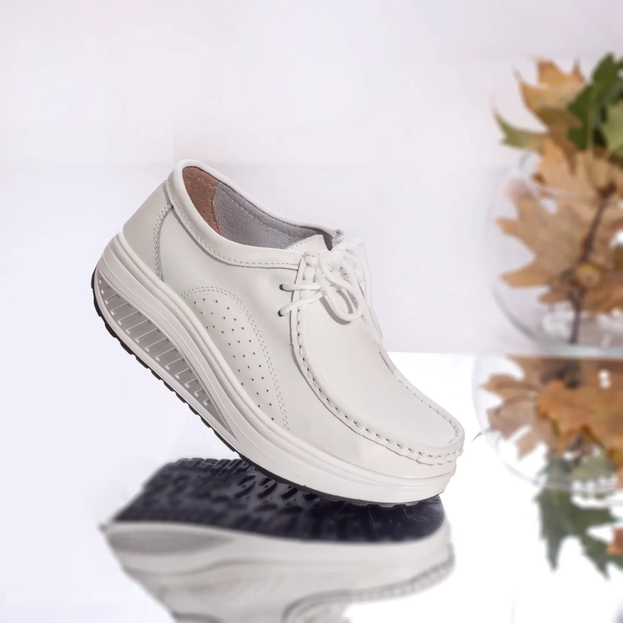 Pantofi dama casual albi piele naturala oscara - poza 3