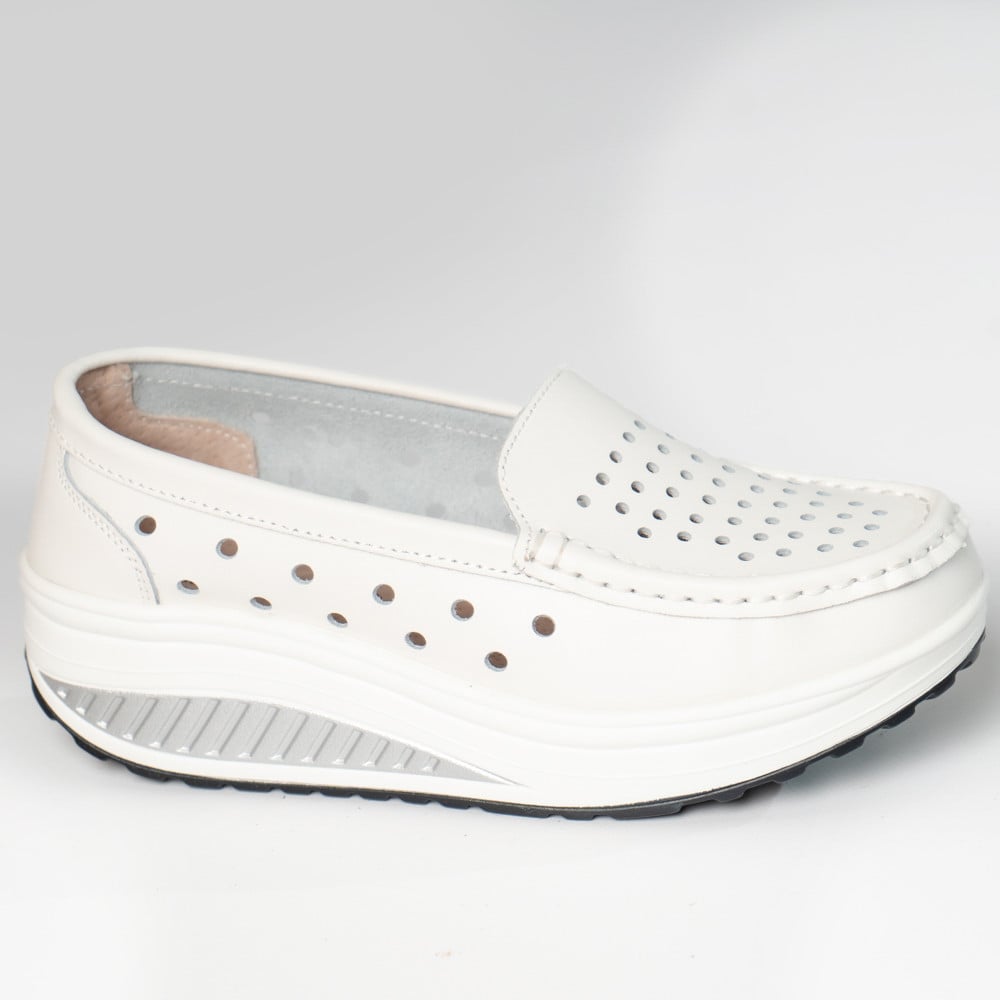 Pantofi dama casual albi piele naturala perla - poza 4