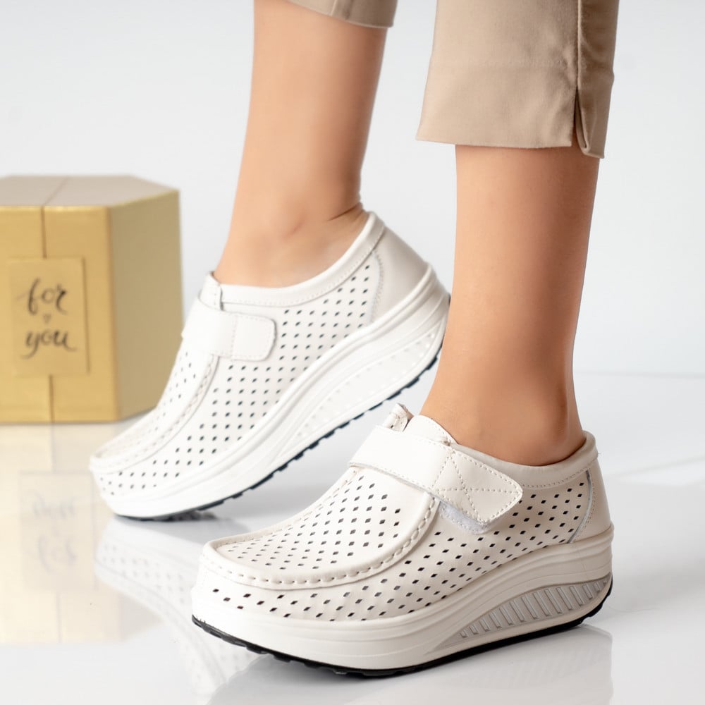 Pantofi dama casual albi piele naturala rula - poza 1