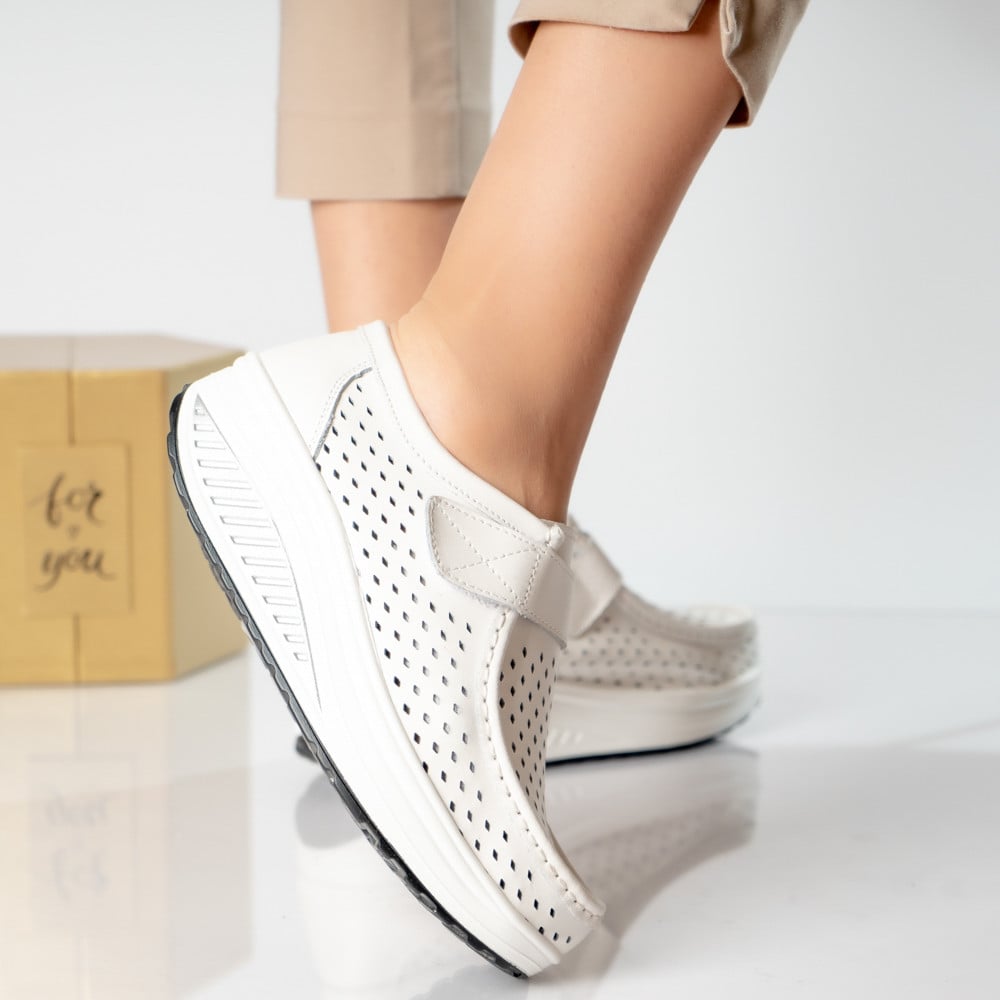 Pantofi dama casual albi piele naturala rula - poza 3