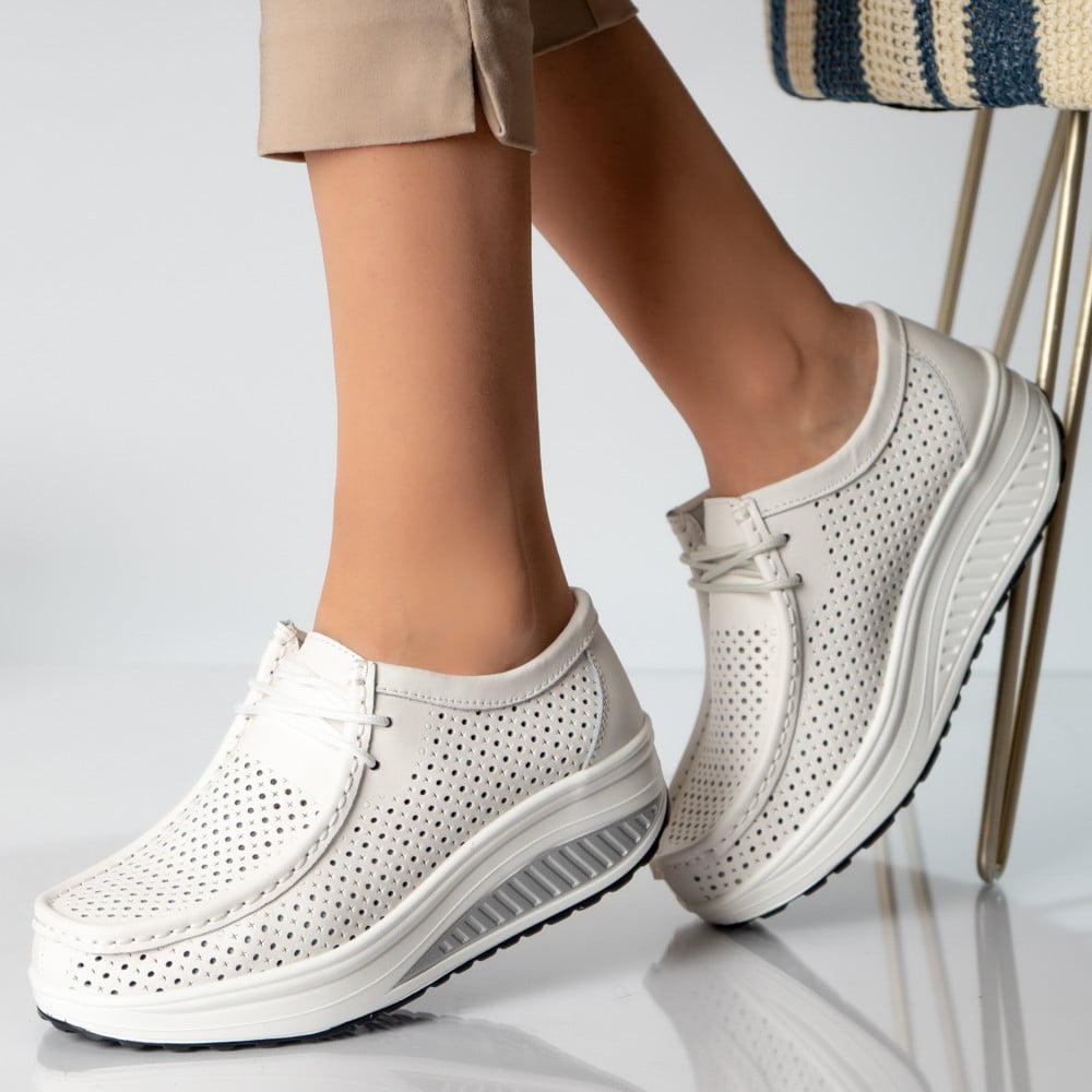 Pantofi dama casual albi piele naturala samra - poza 1